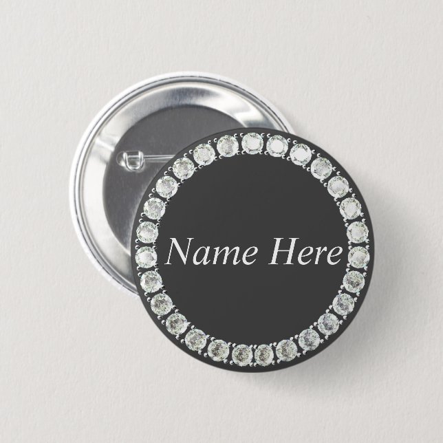Customisable rhinestones grey 6 cm round badge (Front & Back)