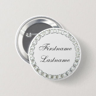 Customisable rhinestones white 6 cm round badge