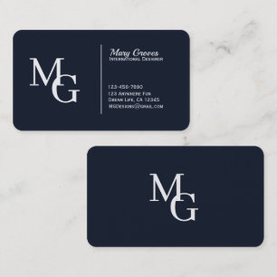 Customisable Rich Midnight Navy & White Typography Business Card
