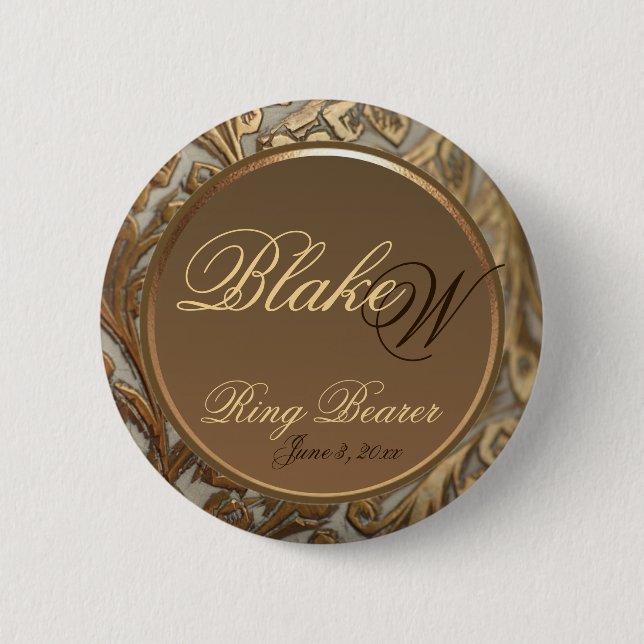 Customisable Ring Bearer Elegant Keepsake Button (Front)