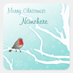 Customisable: Robin in a tree Square Sticker
