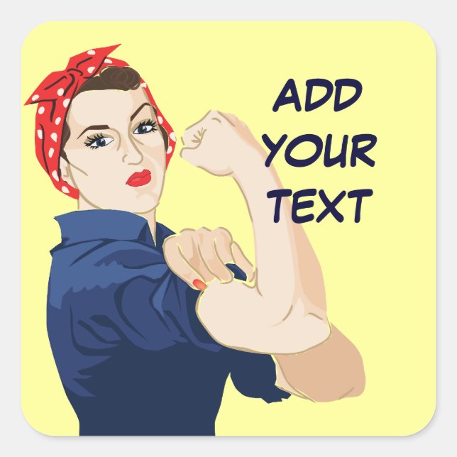Customisable Rosie Riveter Square Sticker (Front)