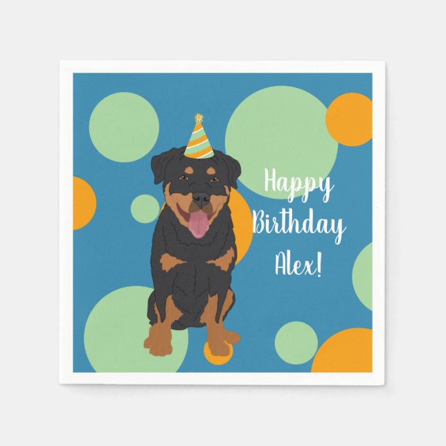 Customisable Rottweiler Birthday Napkin (Front)