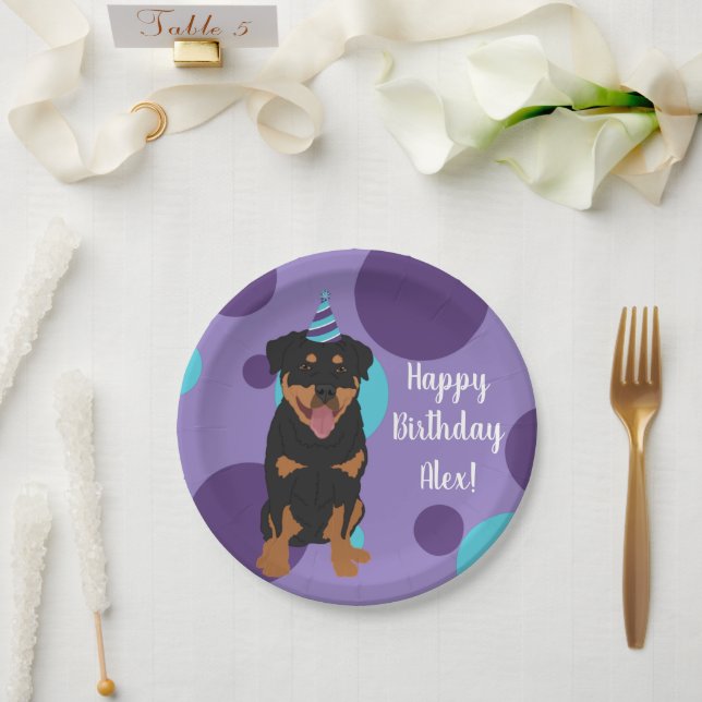 Customisable Rottweiler Birthday Paper Plate (Wedding)