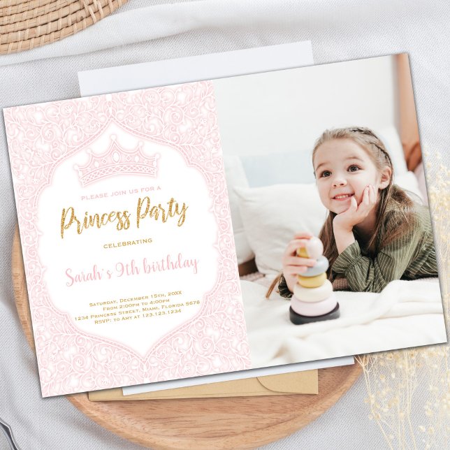 Customisable Royal Party Invitations for Kids (Crown Princess Birthday Invitations with photo)