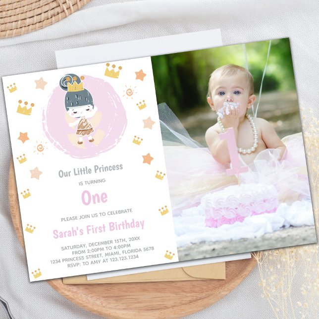 Customisable Royal Princess Party Invitations (Our Little Princess Birthday Invitations w photo)