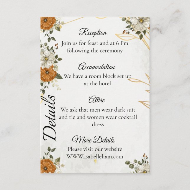 Customisable Rustic Boho Fall Details Card (Front)