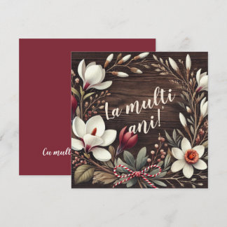 Customisable Rustic "La Mulți Ani" Floral  Holiday Card