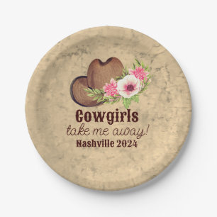 Customisable Rustic Pink Floral Cowgirl  Paper Plate