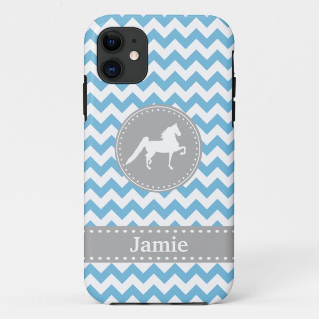 Customisable Saddlebred Blue Chevron iPhone 5 Case (Back)