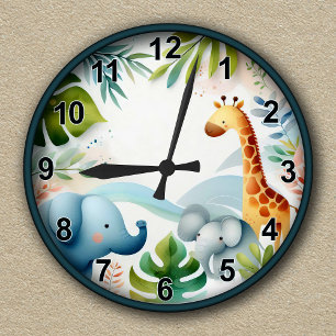 Customisable Safari Adventure for Kids Round Clock