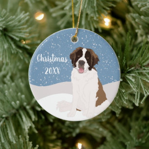 Customisable Saint Bernard Christmas  Ceramic Tree Decoration