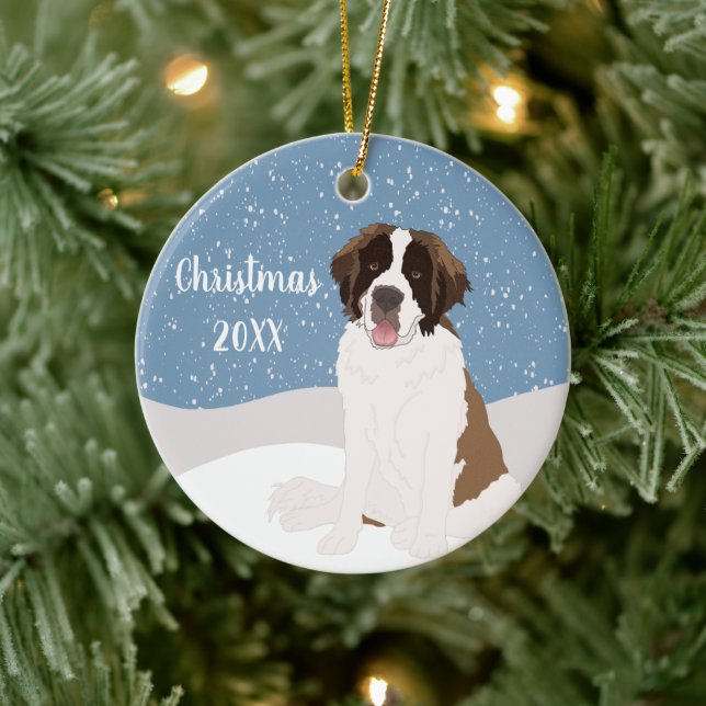 Customisable Saint Bernard Christmas  Ceramic Tree Decoration (Tree)