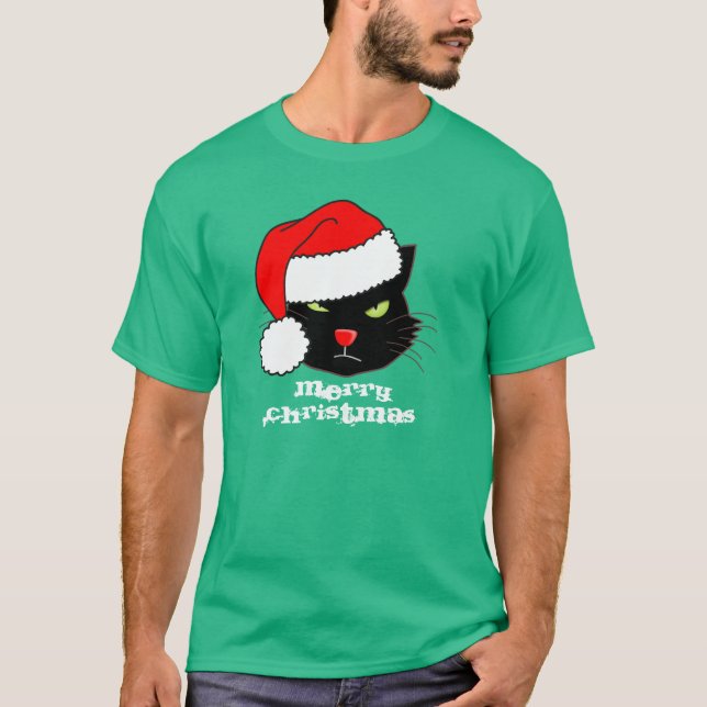 Customisable Santa Hat Cat T-Shirt (Front)