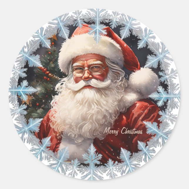 Customisable Santa Merry Christmas  Classic Round Sticker (Front)