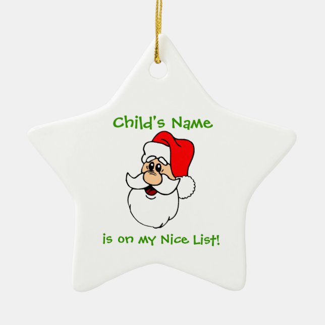 Customisable Santa's Nice List Star Ornament (Front)