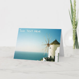 Customisable Santorini windmill, Greece Card