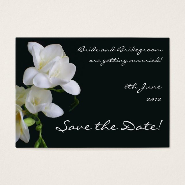 Customisable Save the Date Card, White Freesias (Front)