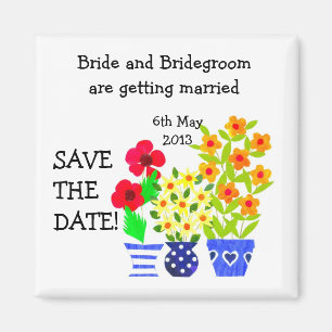 Customisable Save the Date Magnet, Flower Pots Magnet