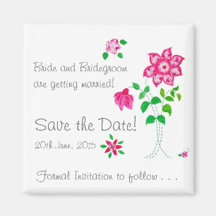 Customisable Save the Date Magnet Pink Flowers