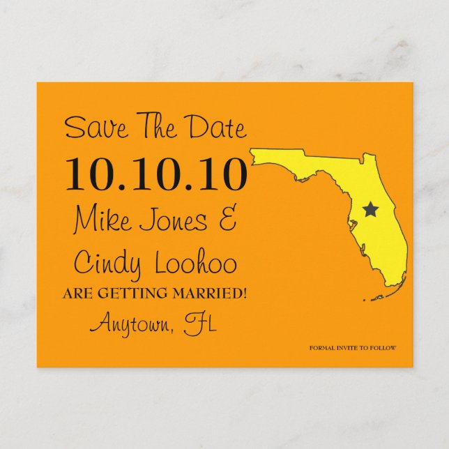 Customisable Save the Date State - FLORIDA Announcement Postcard (Front)