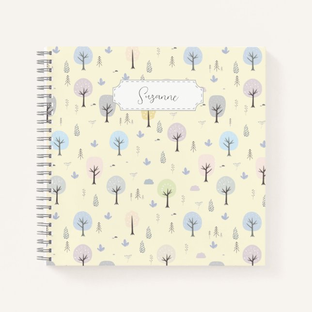 Customisable Scandinavian Forest Seamless Pattern Notebook (Front)