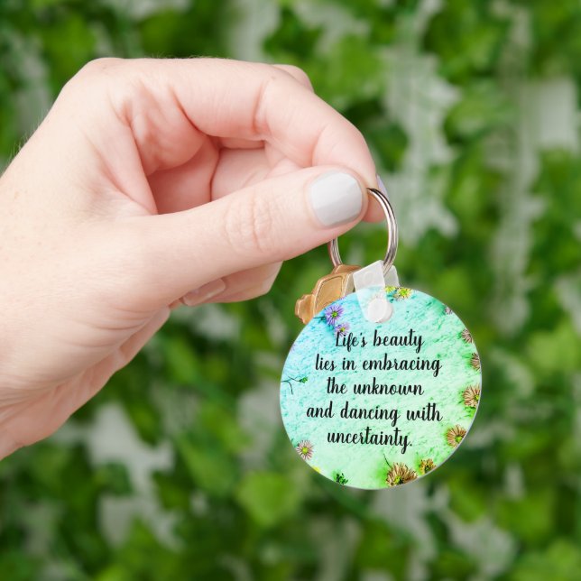Customisable Scattered Flowers Inspirational Quote Key Ring (Hand)