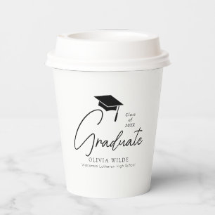 Customisable Script Black & White Graduation 8oz Paper Cups