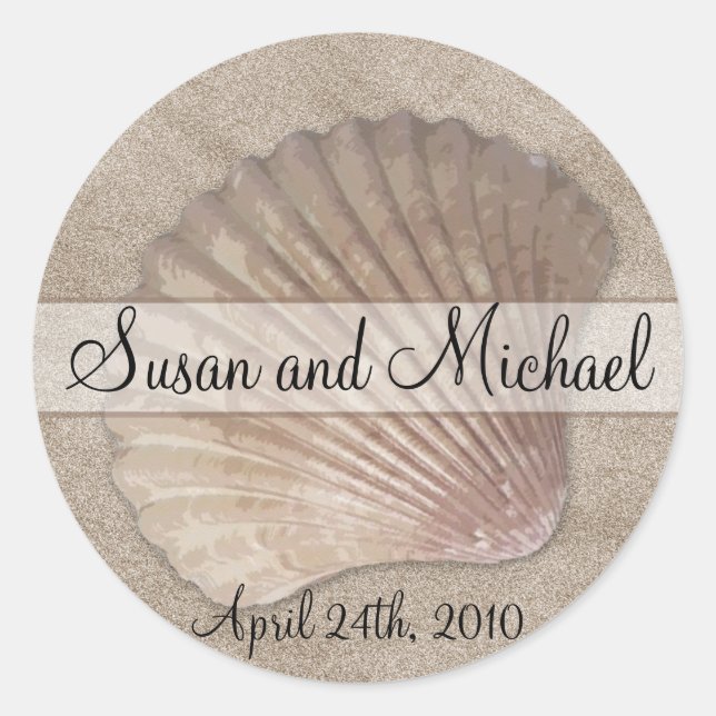 Customisable Sea Shell Wedding Stickers (Front)