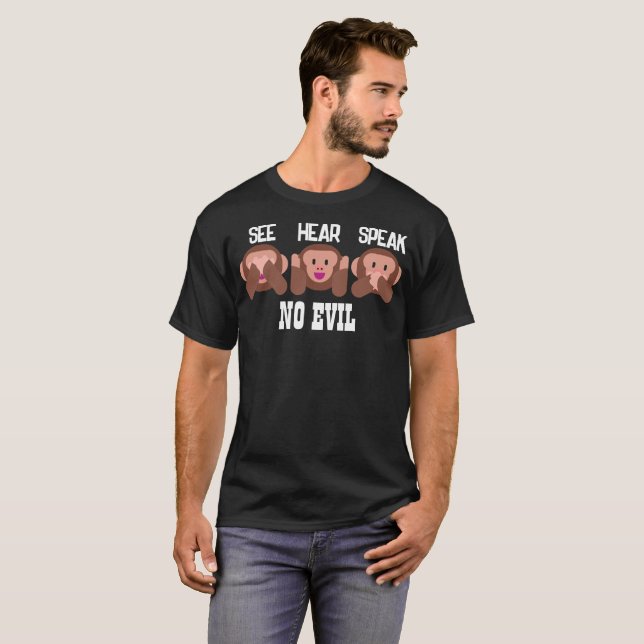 Customisable See Hear & Speak No Evil Monkey Emoji T-Shirt (Front Full)