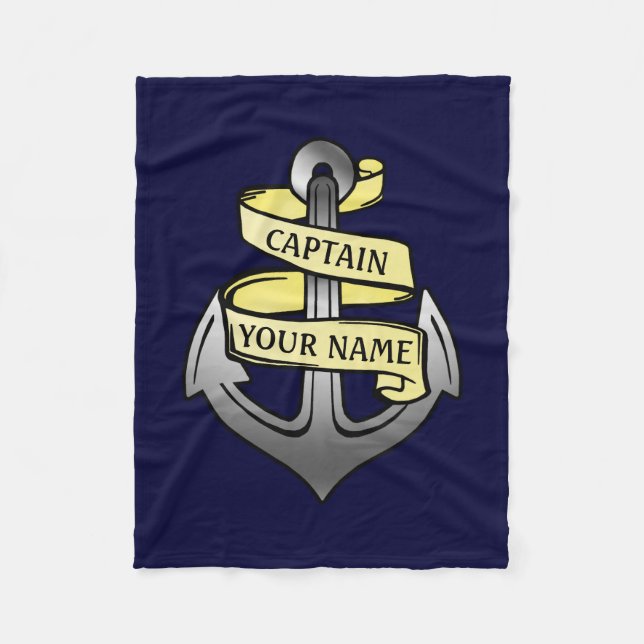 Customisable Ship Captain Your Name Anchor 1 Fleece Blanket (Front)