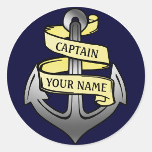 Customisable Ship Captain Your Name Anchor Classic Round Sticker