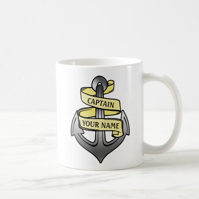 Customisable Ship Captain Your Name Anchor Coffee Mug (Right)