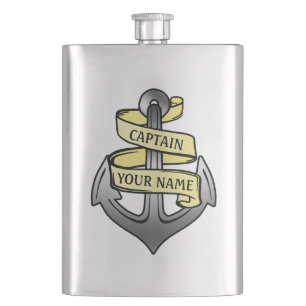Customisable Ship Captain Your Name Anchor Hip Flask