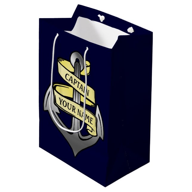 Customisable Ship Captain Your Name Anchor Medium Gift Bag (Front Angled)
