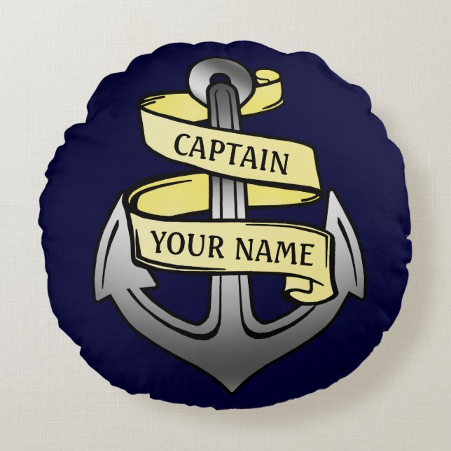 Customisable Ship Captain Your Name Anchor Round Cushion (Front)