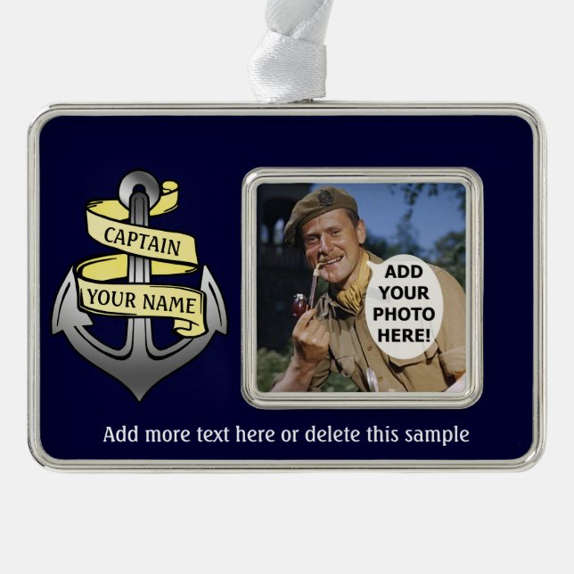 Customisable Ship Captain Your Name Anchor Silver Plated Framed Ornament (Front)