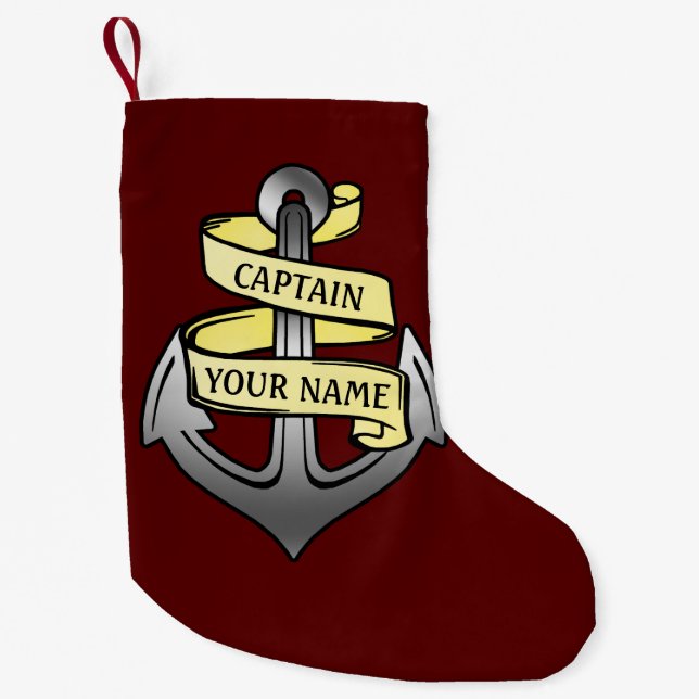 Customisable Ship Captain Your Name Anchor Small Christmas Stocking (Front)