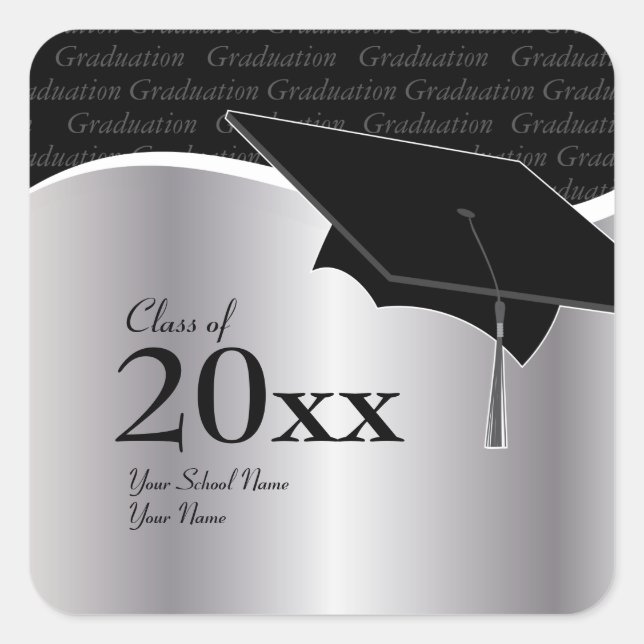 Customisable Silver and Black Graduation Sticker (Front)