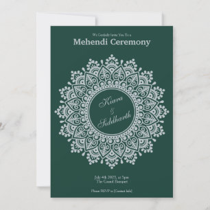 Customisable Silver Emerald Mehendi Henna Indian Invitation