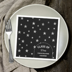Customisable Silver Stars black graduation party Napkin