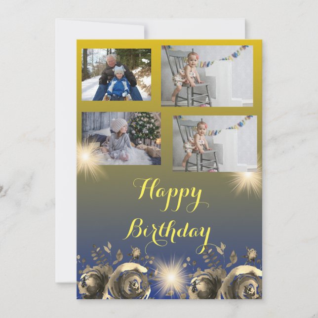 Customisable Simple Golden happy birthday card (Front)