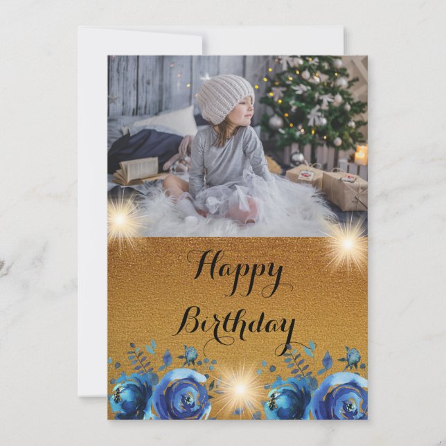 Customisable Simple Golden happy birthday card (Front)