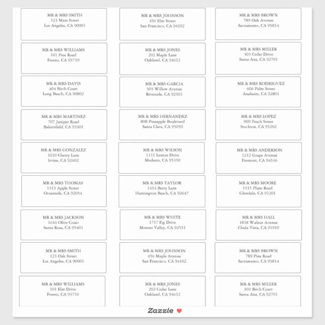 Customisable simple Guest wedding address labels  (Sheet)