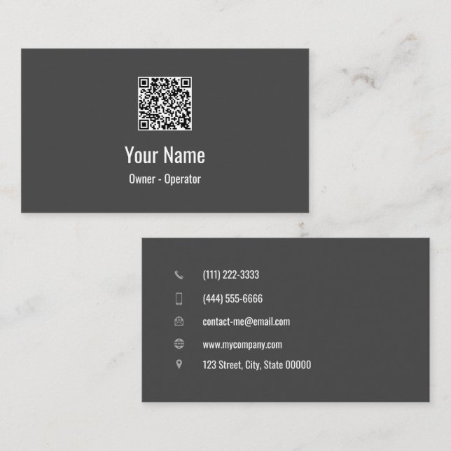 Customisable simple QR code dark Business Card (Front/Back)