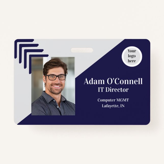 Customisable Simple Unique Design Blue Business ID ID Badge (Front)