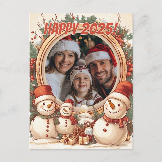 Customisable Snowman Happy New Year Postcard (Front)