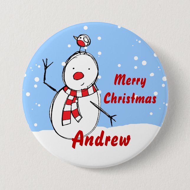 Customisable Snowman xmas party name Button badges (Front)