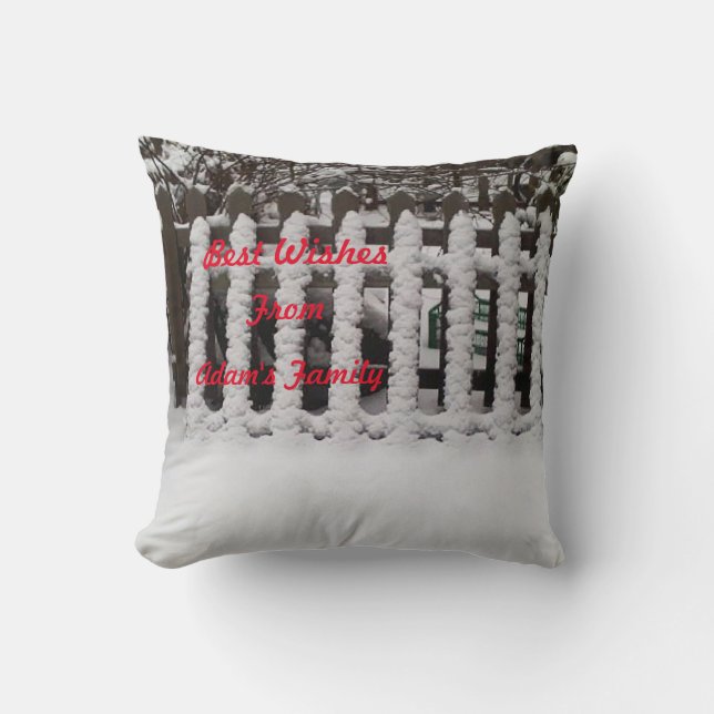 Customisable snowy picket fence cushion (Front)