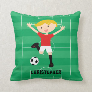 Customisable Soccer Boy 1 Red and White Cushion